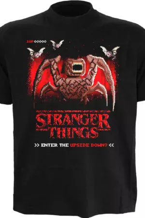Stranger Things - 8 Bit Upside Down - Front Print T-Shirt Black